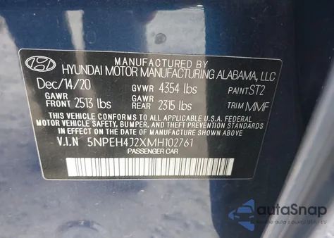2021 Hyundai Sonata Limited z USA, uszkodzony, nr VIN 5NPEH4J2XMH102761
